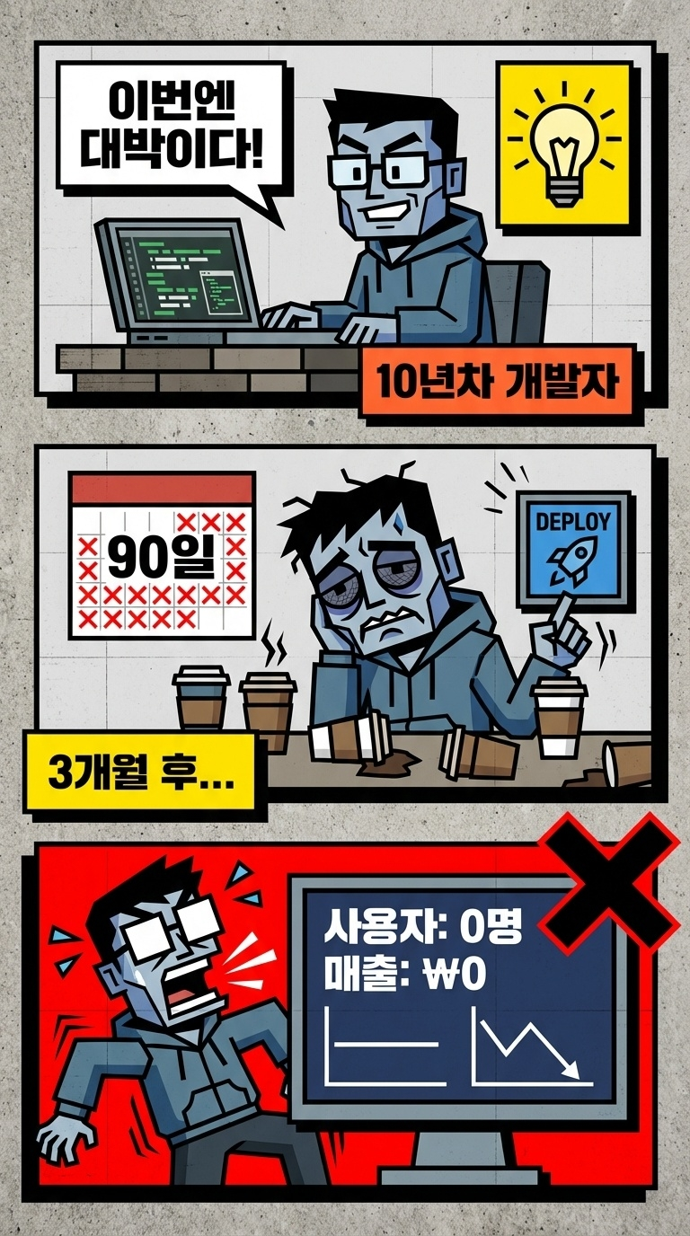 3개월 코딩 후 사용자 0명에 도달하는 장면