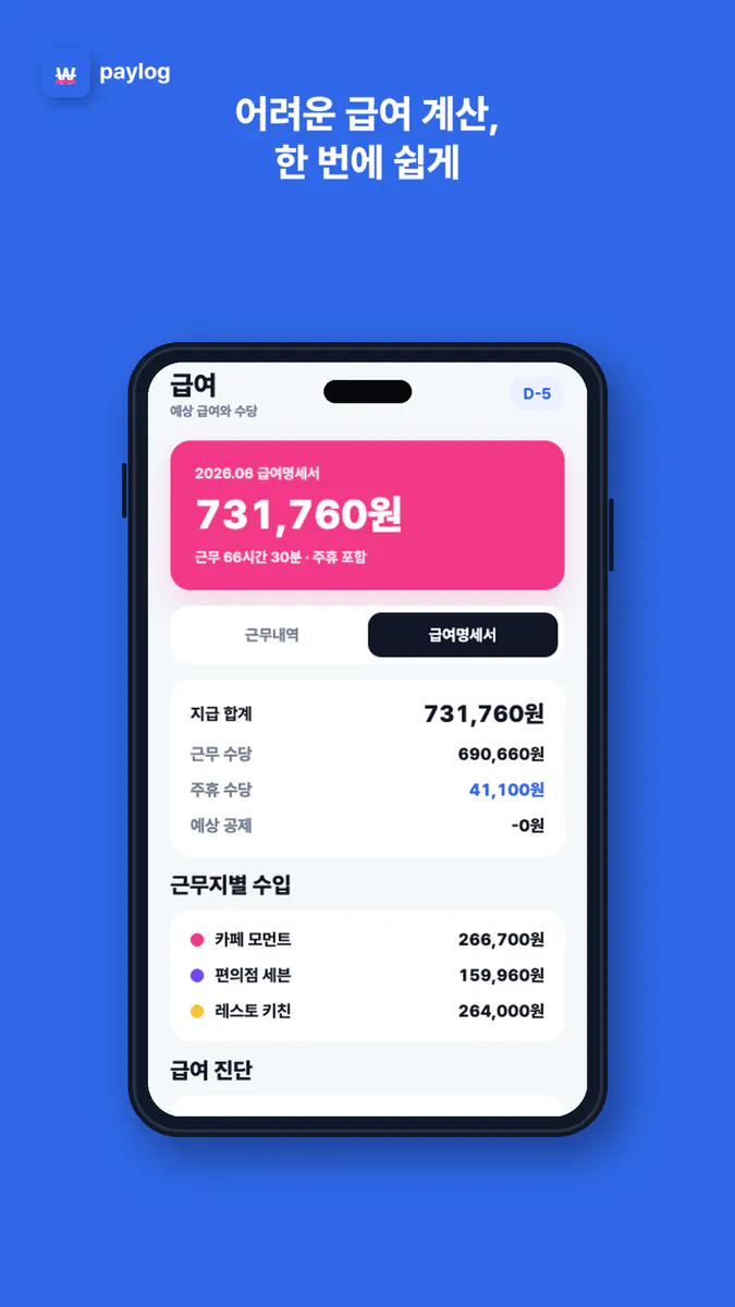 페이로그 - 알바 급여 관리 App Store 공개 화면 2