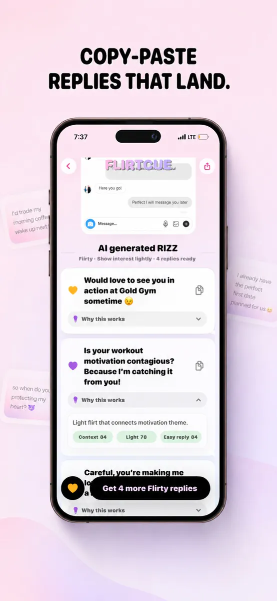 FlirtCue: AI 연애 답장·채팅 분석 대화 코치 App Store 공개 화면 3
