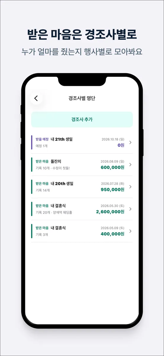 오고감 - 경조사비 관리 App Store 공개 화면 2