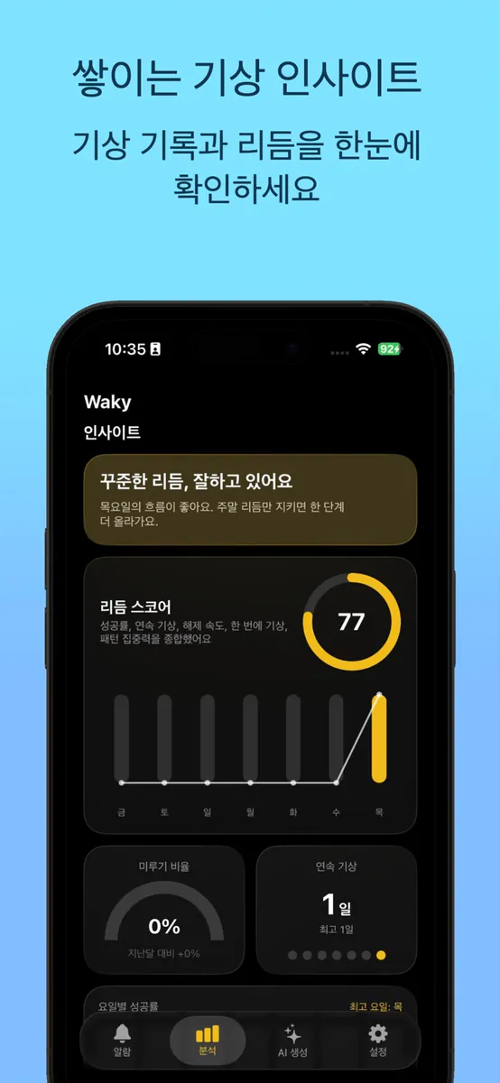 Waky - AI 알람, 미션 기상 알람 · 습관 App Store 공개 화면 5