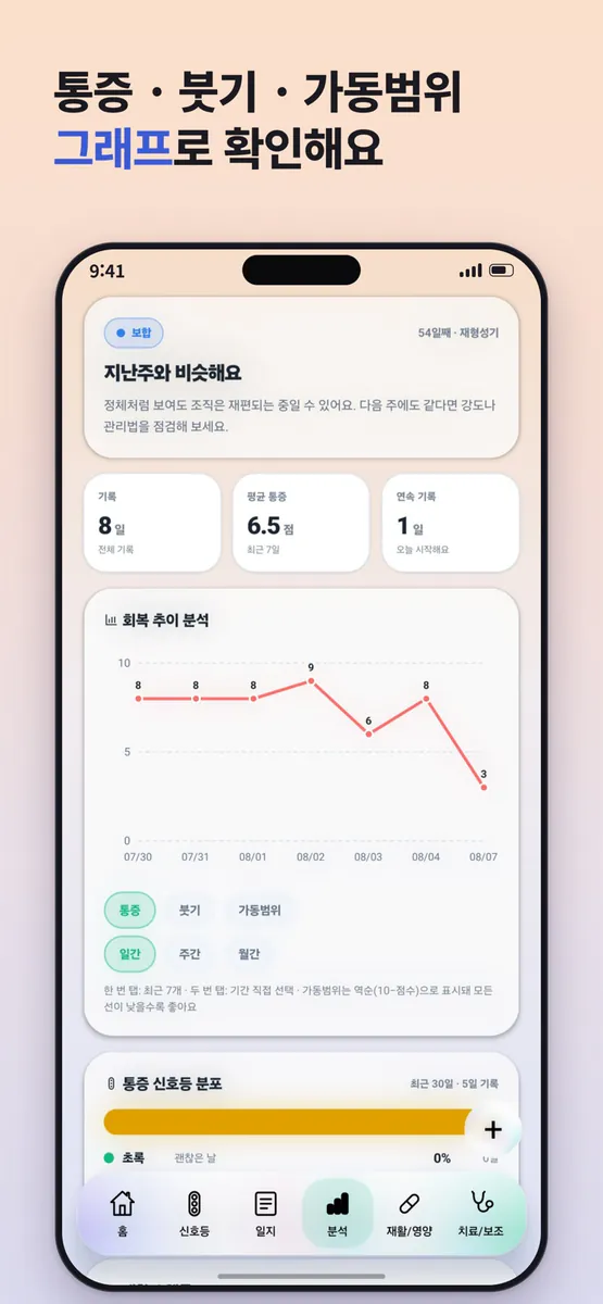 회복로그 - 부상 기록 & AI 분석 코치 & 건강정보 App Store 공개 화면 5